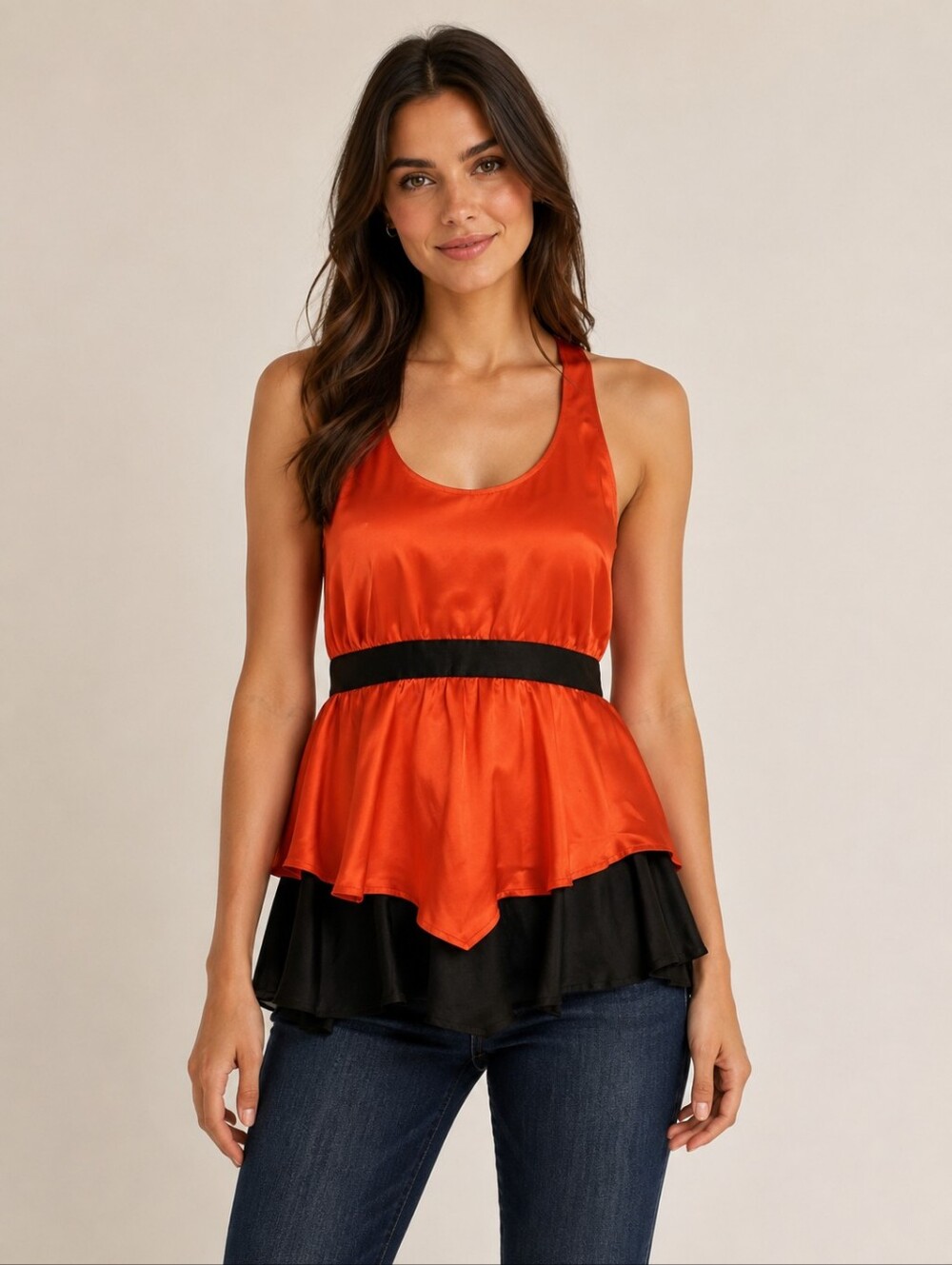 ❤ LUCCA COUTURE SATIN RACERBACK TANK TOP IN COLORBLOCK, XS